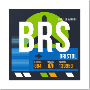 Bristol (BRS) Airport // Retro Sunset Baggage Tag Posters and Art